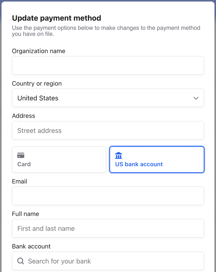 Configure ACH with your U.S. bank account