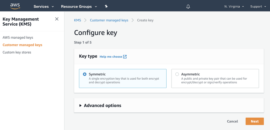 Configure symmetric key in AWS