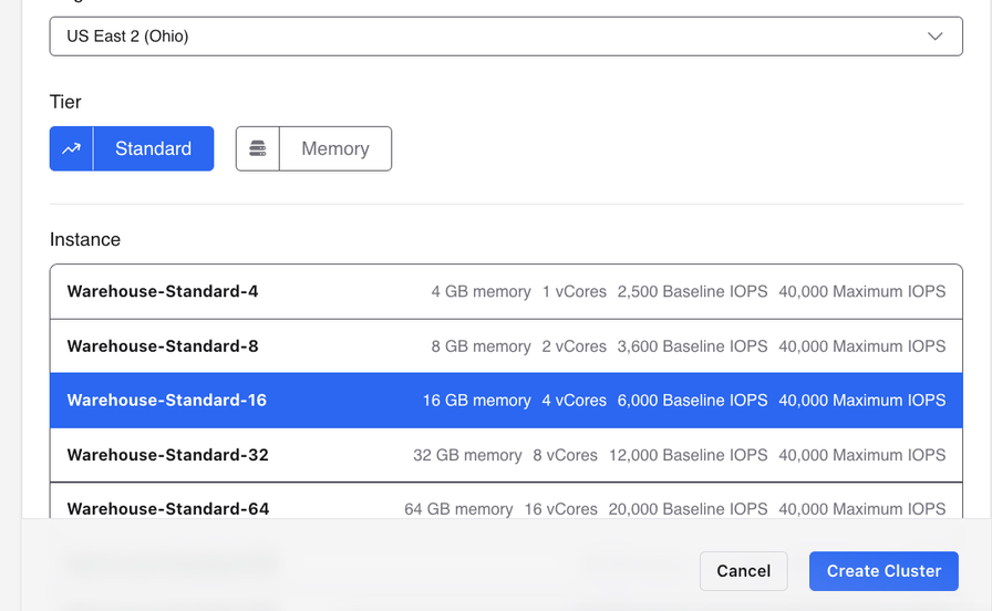 Crunchy Data Warehouse - select size of machine